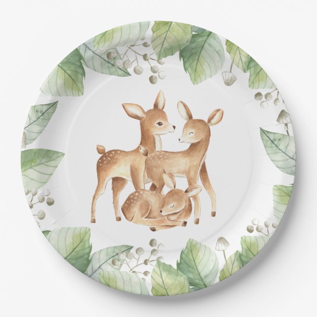 Assiettes En Carton Baby shower de Woodland Little Deer (Devant)