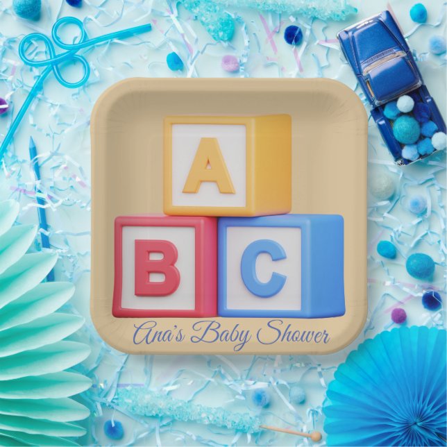 Assiettes En Carton Baby shower - Déjeuner sur blocs d'alphabet (Fête)