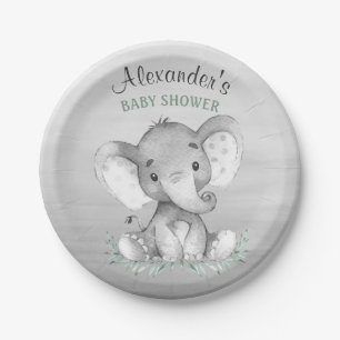Assiettes En Carton Baby shower d'éléphant aquarelle