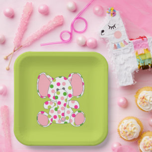 Assiettes En Carton Baby shower d'éléphant rose