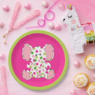 Assiettes En Carton Baby shower d'éléphant rose