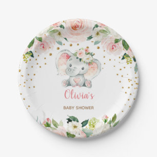 Assiettes En Carton Baby shower d'éléphant rose