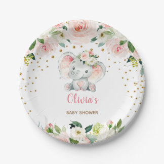 Assiettes En Carton Baby shower d'éléphant rose