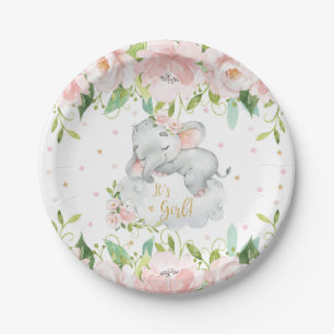Assiettes En Carton Baby shower d'éléphant rose flou dormant