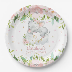 Assiettes En Carton Baby shower d'éléphant rose flou mou