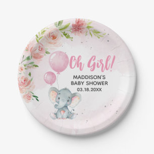 Assiettes En Carton Baby shower d'éléphant rose vif