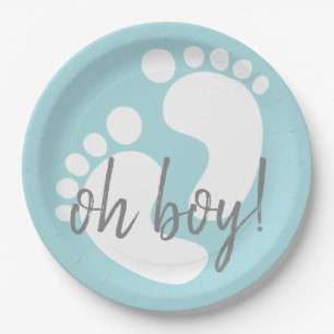 Assiettes En Carton Baby shower d'empreintes bleues