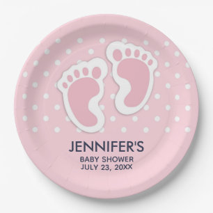 Assiettes En Carton Baby shower d'empreintes de filles mignonnes roses