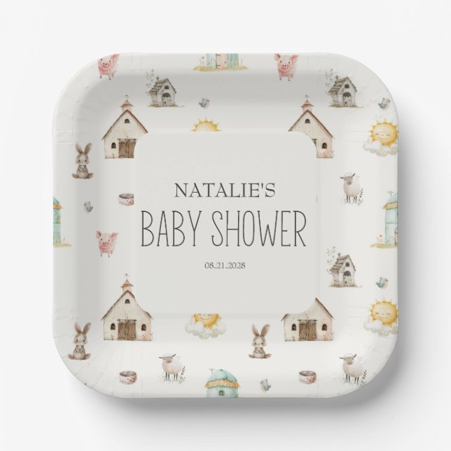 Assiettes En Carton Baby shower des animaux de petite ferme (Recto)
