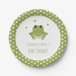 Assiettes En Carton Baby shower des Coeurs de grenouilles vertes