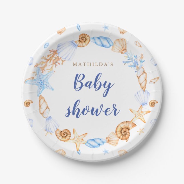 Assiettes En Carton baby shower des coquillages côtiers (Devant)