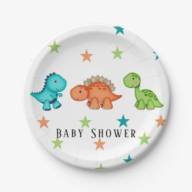 Assiettes En Carton Baby shower des Dinosaures et des Étoiles (Devant)