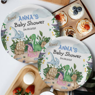 Assiettes En Carton Baby shower des dinosaures forestiers tropicaux