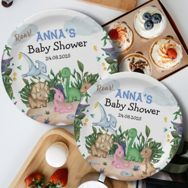 Assiettes En Carton Baby shower des dinosaures forestiers tropicaux (Créateur téléchargé)
