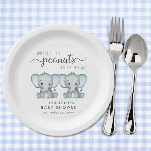 Assiettes En Carton Baby shower des Jumeaux Eléphant