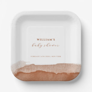 Assiettes En Carton Baby shower désert minimal Boho Terracotta Ombre
