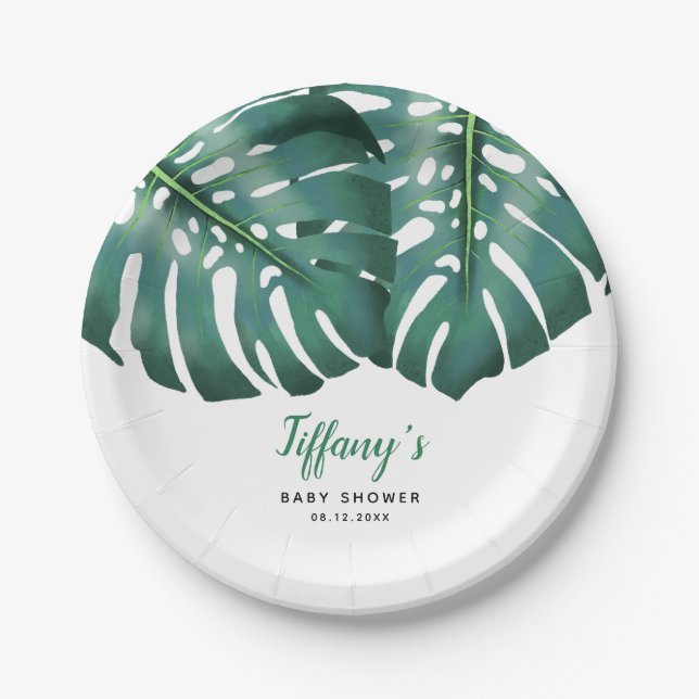 Assiettes En Carton Baby shower d'été tropical Neutre hommes-femmes (Devant)