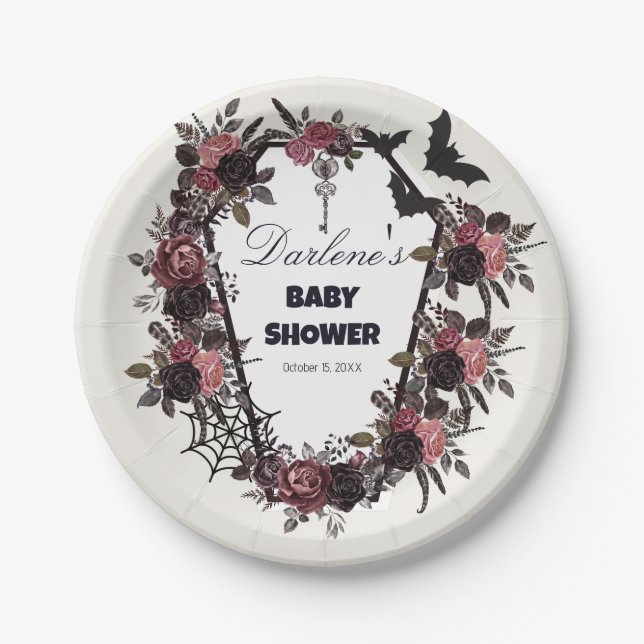 Assiettes En Carton Baby shower d'Halloween au café floral (Devant)