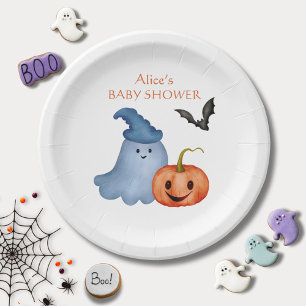 Assiettes En Carton Baby shower d'Halloween de Little Boo Ghost Citrou