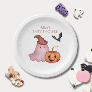 Assiettes En Carton Baby shower d'Halloween de Little Boo Ghost Citrou