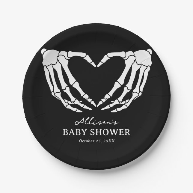 Assiettes En Carton Baby shower d'Halloween squelette (Devant)