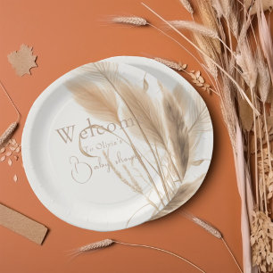 Assiettes En Carton Baby shower d'herbe de Boho Pampas
