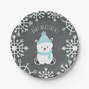 Assiettes En Carton Baby shower d'hiver de garçon d'ours blanc