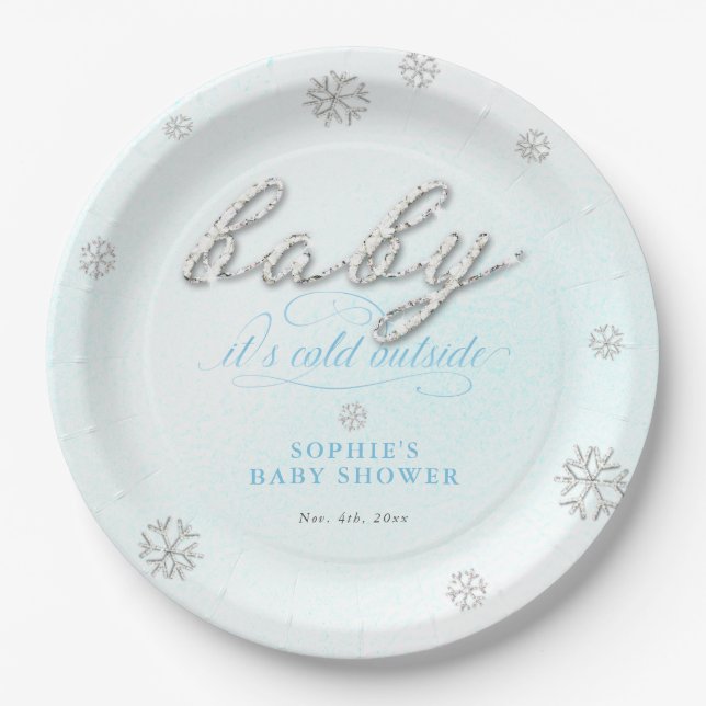 Assiettes En Carton Baby shower d'hiver de la Parties scintillant en p (Devant)