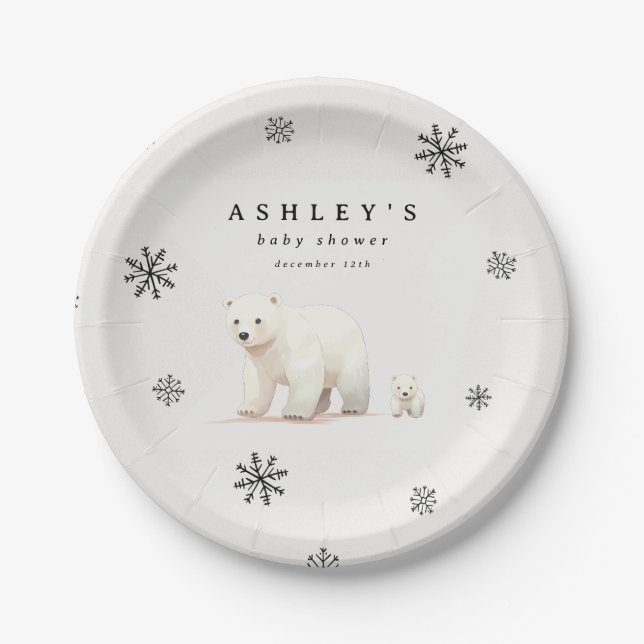 Assiettes En Carton Baby shower d'hiver de l'ours polaire (Devant)