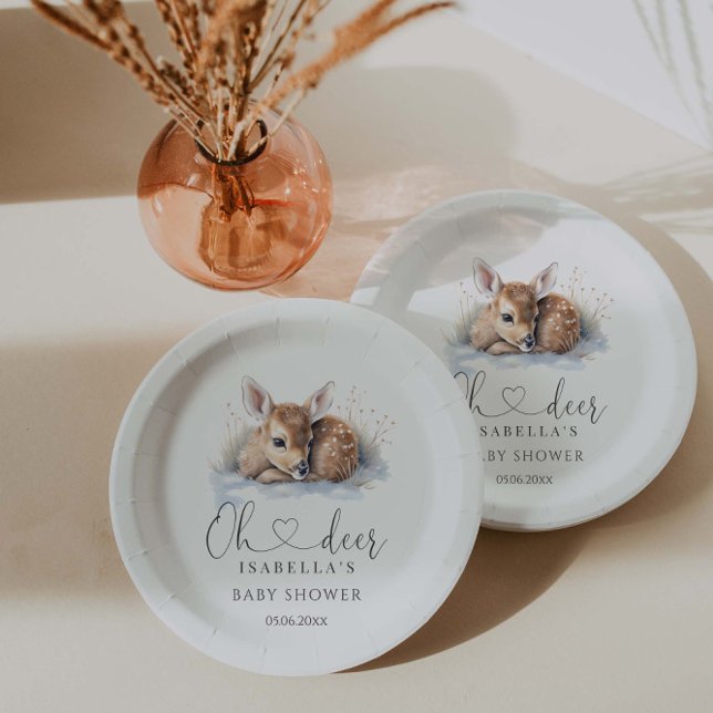 Assiettes En Carton Baby shower d'hiver Deer Woodland (Créateur téléchargé)