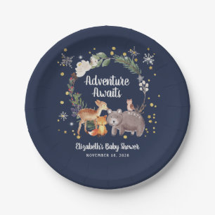 Assiettes En Carton Baby shower d'hiver des animaux des bois