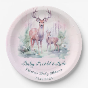 Assiettes En Carton Baby shower d'hiver des cerfs de forêt