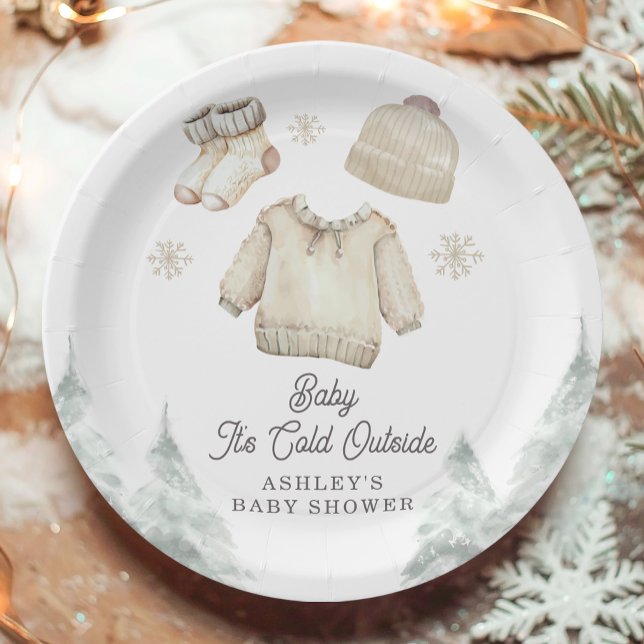 Assiettes En Carton Baby shower d'hiver Il fait froid à l'extérieur de (Créateur téléchargé)