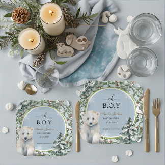 Assiettes En Carton baby shower d'hiver invitation à la douche bébé