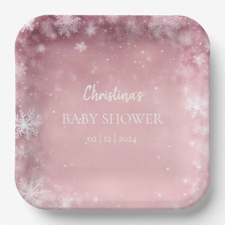 Assiettes En Carton Baby shower d'hiver rose fille