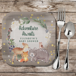 Assiettes En Carton Baby shower d'hiver sur les animaux des bois