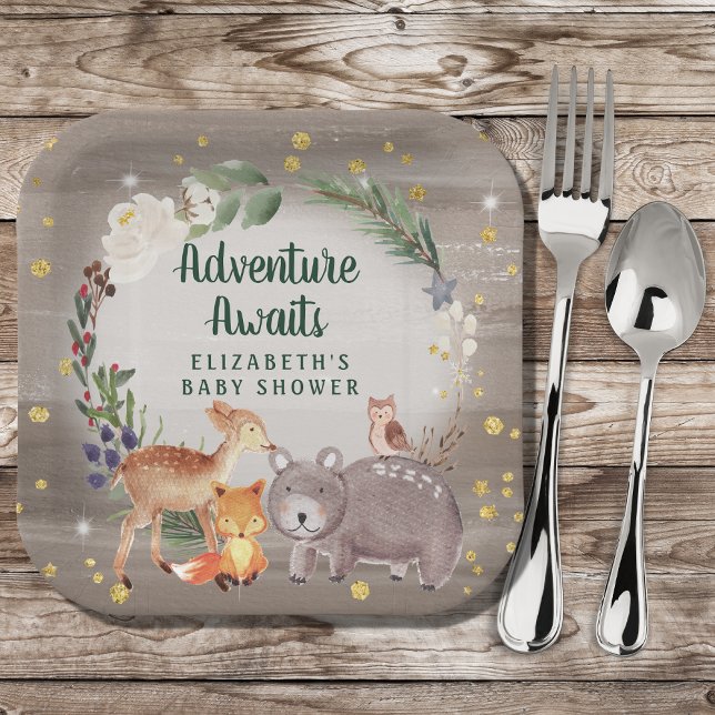 Assiettes En Carton Baby shower d'hiver sur les animaux des bois (Créateur téléchargé)