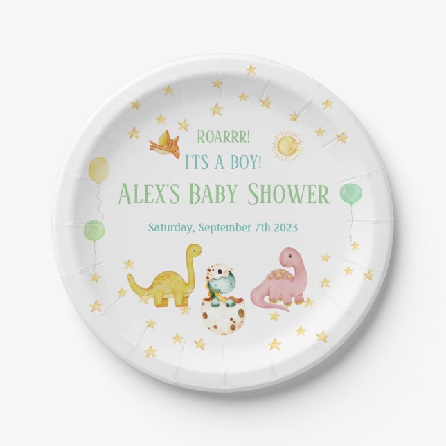 Assiettes En Carton Baby shower Dinosaur (Devant)