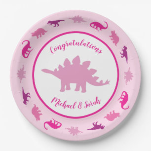 Assiettes En Carton Baby shower Dinosaur rose