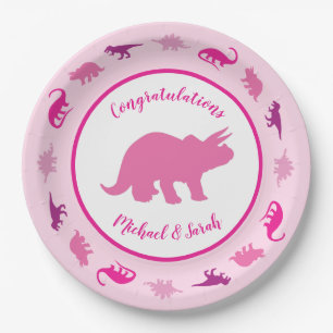 Assiettes En Carton Baby shower Dinosaur rose
