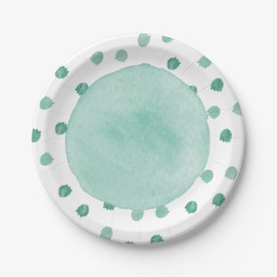 Assiettes En Carton Baby shower Dinosaure Aquarelle Verte