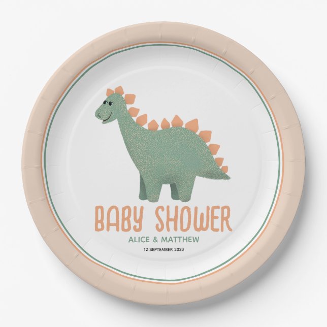 Assiettes En Carton Baby shower Dinosaure Rose Whimsical Girls (Devant)