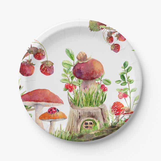 Assiettes En Carton Baby shower d'insectes des bois de champignon (Devant)