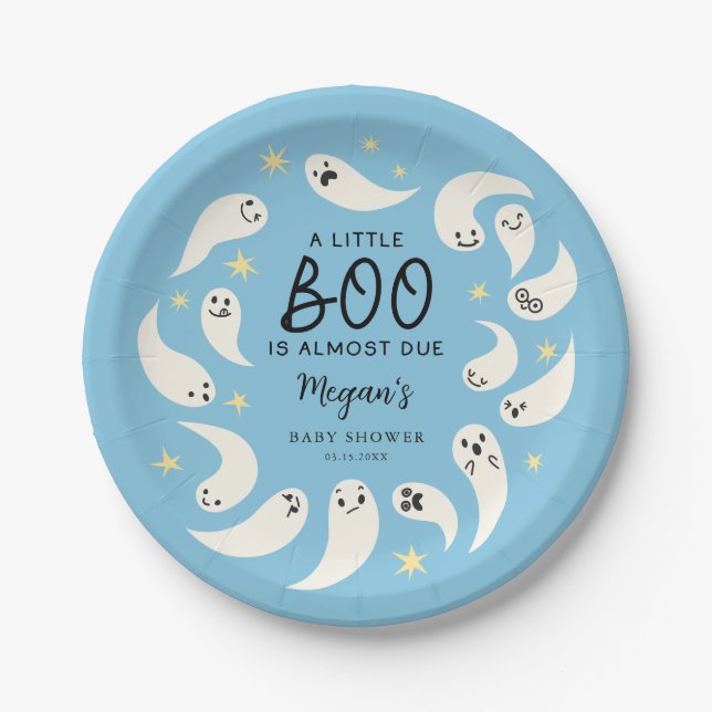 Assiettes En Carton Baby shower d'octobre Blue Little Boo (Devant)
