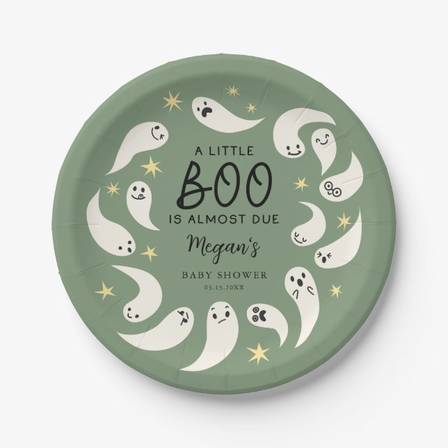 Assiettes En Carton Baby shower d'octobre Green Little Boo (Devant)