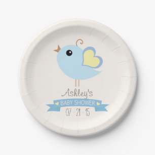 Assiettes En Carton Baby shower d'oiseaux bleu et jaune