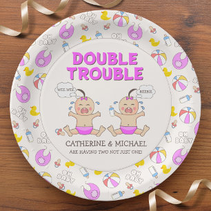 Assiettes En Carton Baby shower Double Trouble Twin Girls