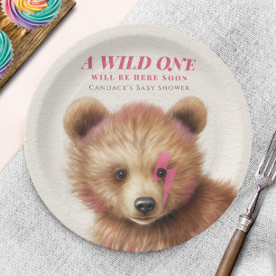 Assiettes En Carton Baby shower d'ours à cheveux rose sauvage