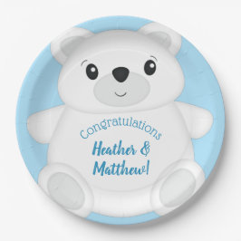Assiettes En Carton Baby shower d'ours bleu polaire
