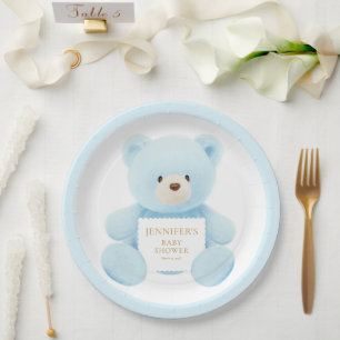 Assiettes En Carton Baby shower d'ours bleu Teddy